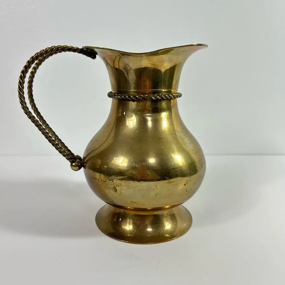 Vintage Brass Pitcher Rope Handle Made in India